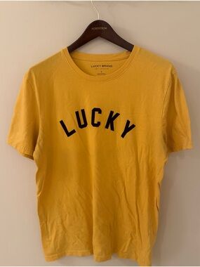 Lucky Brand Men's Mustard Yellow 'LUCKY' Graphic Tee